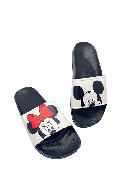 ALTUNTAŞ Παντόφλες Mickey & Minnie Figure Ανατομική Χοντρή Σόλα Νέας Σεζόν Γυναικείες-Κοριτσίστικες - Λευκές