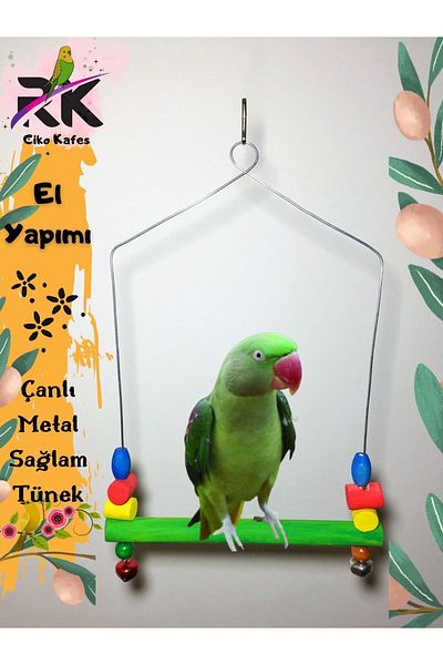Ciko Kafes Parrot Swing with Green Colored Metal Bells