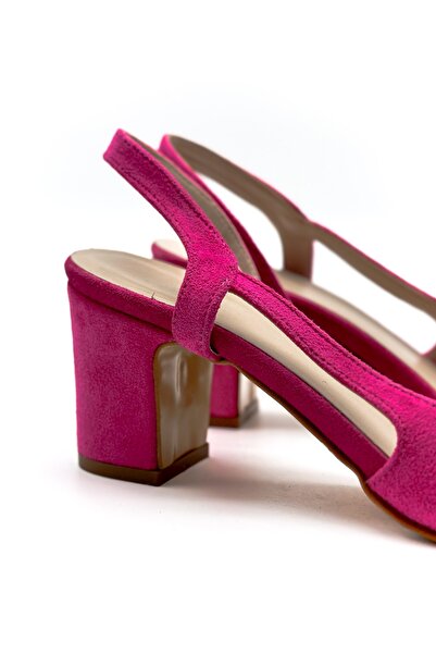 Shoebutik Dear Fuşya Süet Kalın Topuk Kadın Ayakkabı