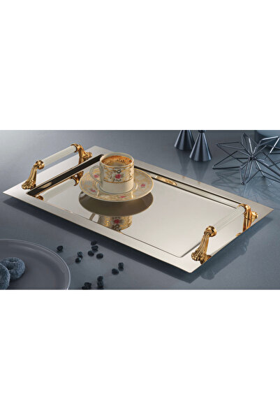 Tiamo Alone Paslanmaz Çelik Çay Tepsi White Gold