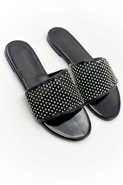 Shoebutik Papuci de damă Vesto cu detalii cu piatră neagră