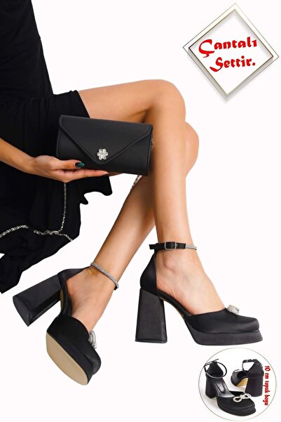 BAKGİY Σετ παπούτσια και τσάντα πλατφόρμας από σατέν με φιόγκο Rozsa και πέτρ...