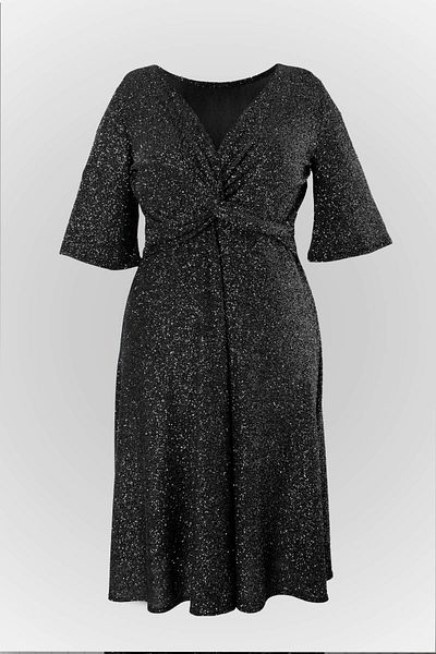 SUBU TASARIM Black Glitter Gathered Evening Dress - MDV336