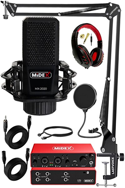 Midex Functional Paket-1 Stüdyo Ekipmanları Mikrofon 4 Çıkış Ses Kartı Full Set
