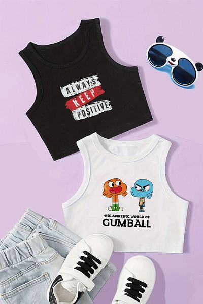 MYADA Момичета - Бюстие с принт на Gumball, тип „Винаги позитивен“