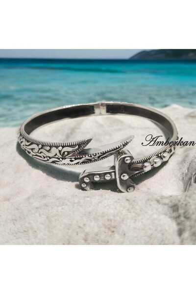 AMBERKAN Gümüş Zülfikar Kılıçlı Yaylı Bileklik