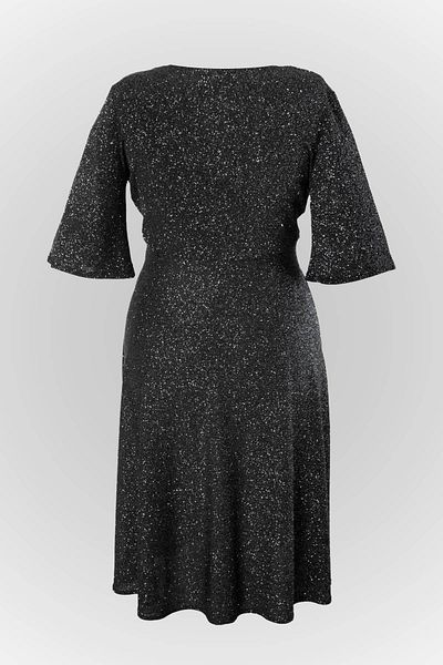 SUBU TASARIM Black Glitter Gathered Evening Dress - MDV336