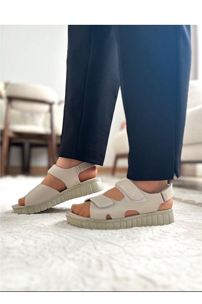 ALTUNTAŞ 3 Velcro Adjustable Faux Leather Slippers Sandals for Mother and Daughter - Soft Orthopedic Sole - B