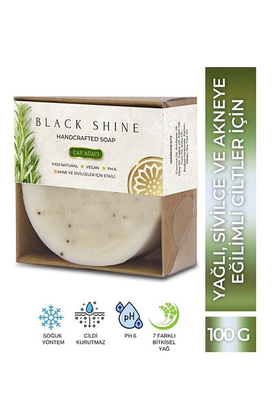 Black Shine BS Tea Tree Oil Blemish Soap Purifying Natural Peeling Effect for Acne and Active Acne-Prone Skin