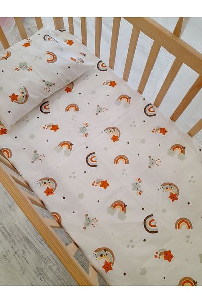 HEYBELİ ORGANİK 100% Cotton Fabric Baby/Child Elastic Sheet Set // Pillow Case Elastic Sheet Pompom Pique