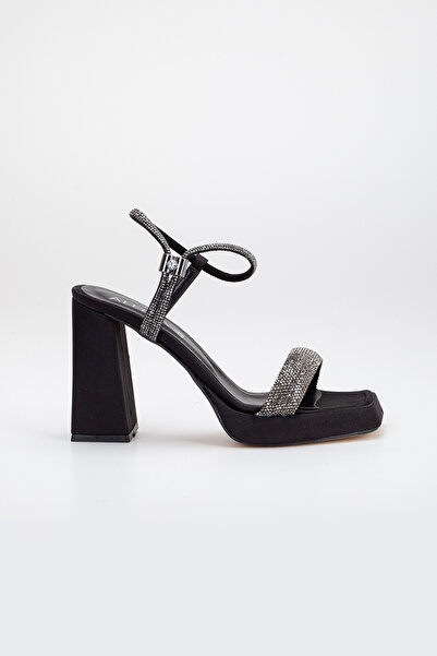 LİLLA High Heeled and Rhinestoned Thick Platform Women's Evening Dress Shoes