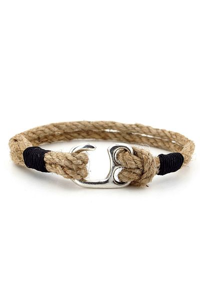 Solfera Men's Bracelet M057A - Beige Rope, Black Braid, Metal Hook