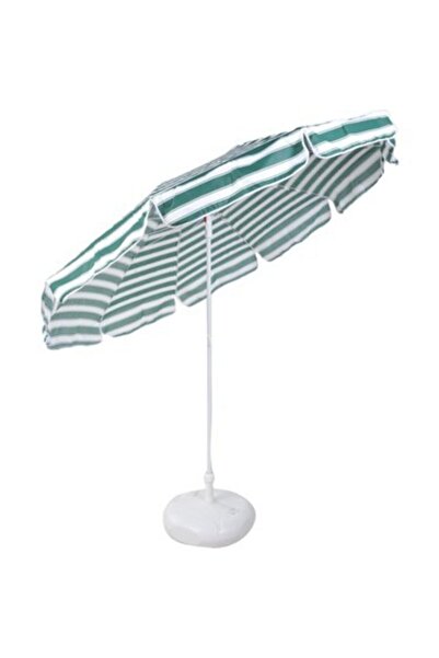 matchbang Plaj Balkon Bahçe Şemsiyesi 220 Cm 10 Telli - Yeşil Beyaz + Bidon H...