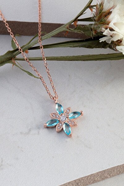 Else Silver Özel Tasarım Umut Çiçeği Gümüş Kolye - Mavi