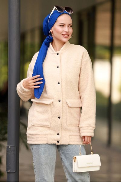 Bestenur Elan Buttoned Hijab Cap 645 - Stone Colored