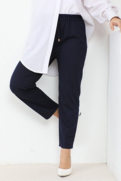 Bestenur Zülal Elastic Waist Pocket Trousers 651 - Navy Blue