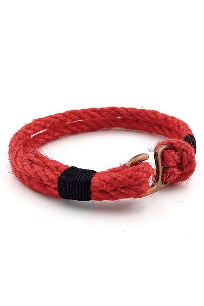 Solfera Men's Bracelet - Red Rope, Black Braid, Copper Colored Metal Hook, M055C