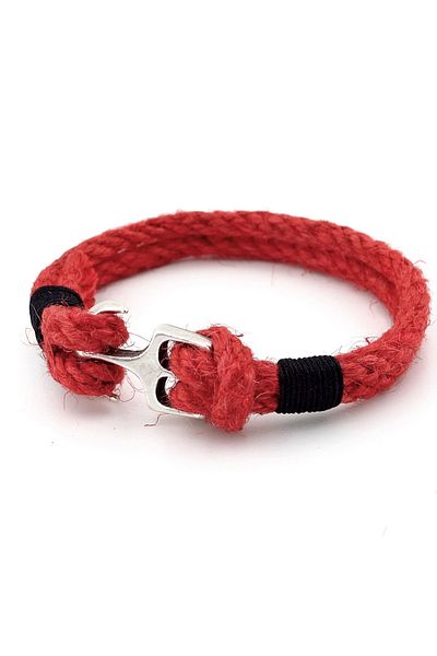 Solfera Men's Bracelet - Red Rope, Black Braid, Metal Anchor, Sailor M056A