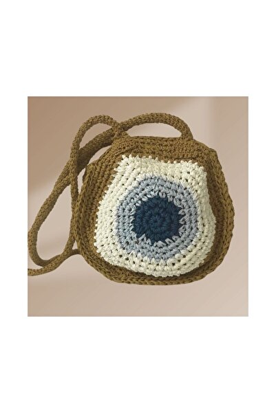 yelish shop El örgüsü kağıt ip nazar boncuklu omuz çantası