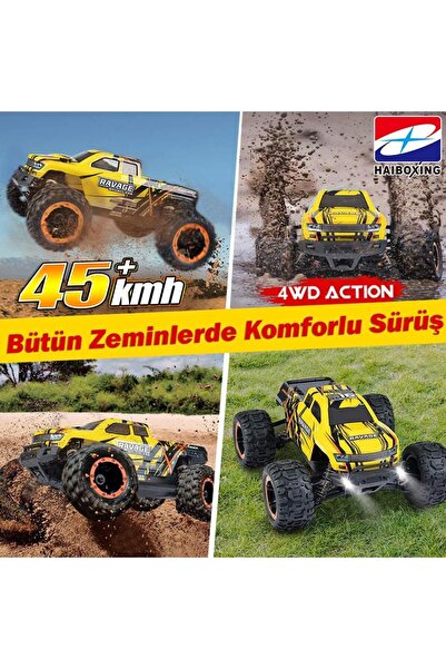 HAIBOXING Rc 1/16 Ravage 45 Kumandalı Rc Model Araba Rtr 4wd Offroad (SARI) 1500 Mah Batarya