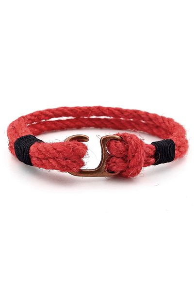 Solfera Men's Bracelet - Red Rope, Black Braid, Copper Colored Metal Hook, M055C