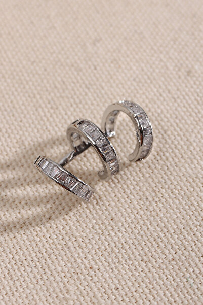 Genel Markalar Trapez Taşlı 3'lü Gümüş Renk Kıkırdak Küpe