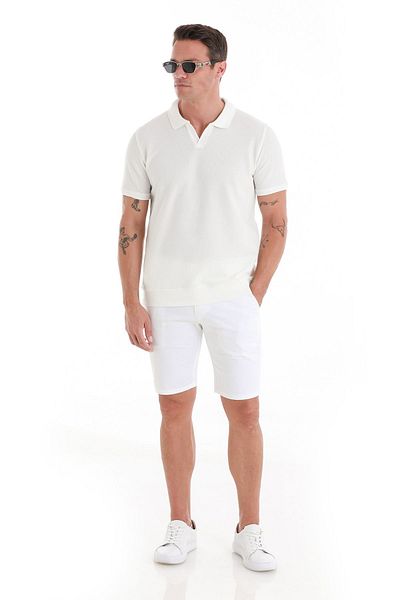 Hatemoğlu Λευκό βαμβακερό μπλουζάκι με γιακά Polo - Regular Fit