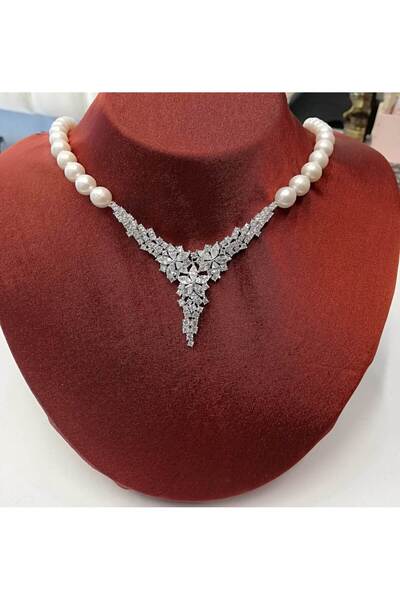 Aşina Gümüş Sevgililer Günü HediyesiPırıltı Gerçek İnci Gerdanlık Kolye 925Ay...