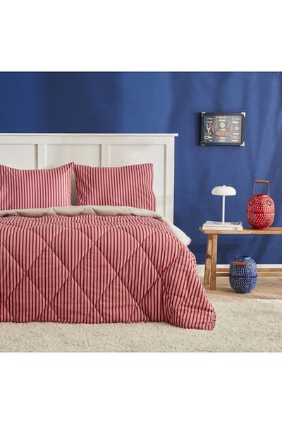 Mila مجموعة مريحة مفردة مخططة من Nautica Home Maritime باللون الأحمر