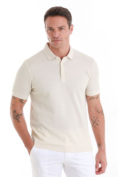 Hatemoğlu Beige Polo Neck Mercerized Regular Fit 100% Cotton T-Shirt