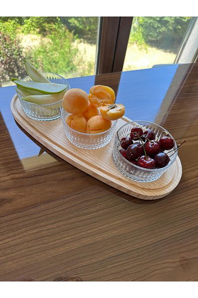 ZURİ DESİGN 4-Piece Fruit Bowl Sauce Bowl with Wooden Stand - Pasabahce with Bowl (530122)