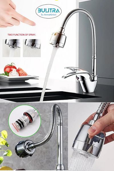 BULİTRA Su Armatürleri Spiral Movable Head Kitchen Sink - Compressed Water Saving Chrome Cubar