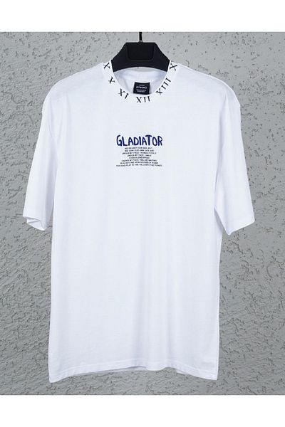 DYNAMO White Gladiator Printed Men's Cotton T-Shirt - Crew Neck
