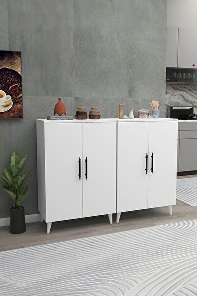 Enda Home 6 Raflı 4 Kapaklı Çok Amaçlı Dolap Beyaz
