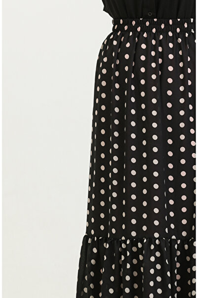 sefamerve Black Voile Skirt Polka Dot Patterned and Gathered - 0343C-01