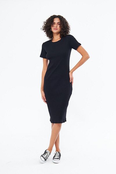 Chandraswear Black Long Short Sleeve Women's Dress - Summer