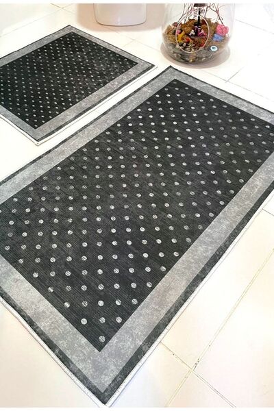 Generic Brand Non-Slip Base Washable 2 Pieces 60X100 - 50X60 Bathroom Rug Bath Mat Toilet Set Black