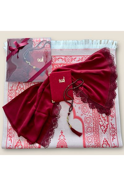SOLAKLARGROUP 4-Piece Bridal Bundle Set - Needle Embroidered Prayer Cloth, Cotton Prayer Mat, Dowry, Gift and Mawlid