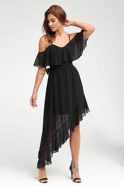 Laranor Women's Black Flounce Detail Dress on Shoulder and Skirt 17L5332