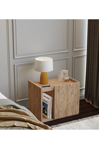 subahome 50 cm Mdf Modern Ahşap Komodin Çok Amaçlı Dolap Yan Sehpa Plak Dolab...