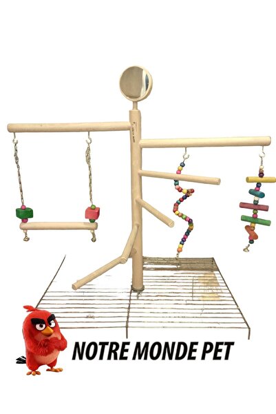 NOTREMONDEPET Ahşap kafes üstü papağan tünek aynalı