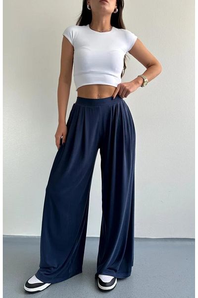 My Blog Marineblaue Bundfaltenhose aus Modalstoff