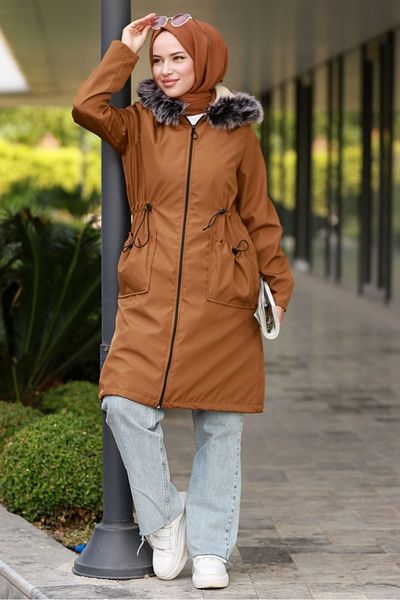 Bestenur Mandes Tunnel Belted Coat 592 - Tan