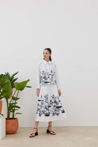 NUR KALAY COLLECTION Patterned Scalloped Skirt Set