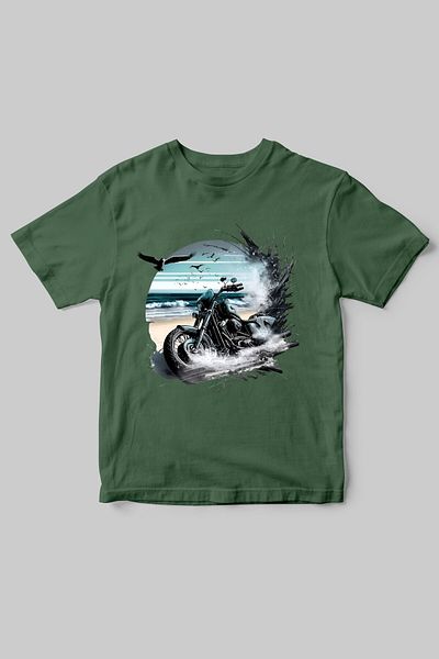 WİDİ Μπλουζάκι με θέμα Chopper Biker - Sea Printed 100% Cotton Regular Fit Crew Neck T-shirt