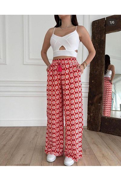 My Blog Fuchsia Patterned Wide Leg Trousers