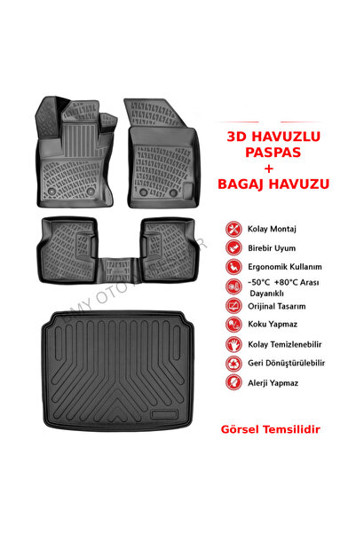 Bmy Oto Aksesuar Dacia Duster 4 WD (4x4) 2018-2022 3D Araca Özel Paspas ve Ba...