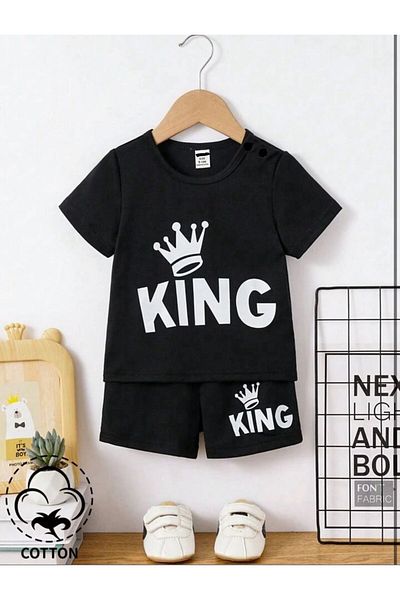 aynewmoda Комплект детски шорти и тениска с принт King