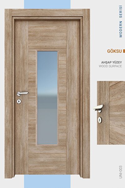 ALO KAPI MELAMİN MODERN GÖKSU CAMLI ODA KAPISI, 86/204/9-13 CM