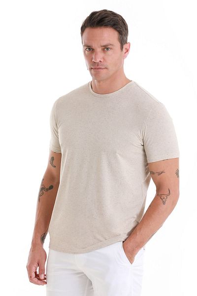 Hatemoğlu Λινό T-Shirt - Απλό λαιμόκοψη, κανονική εφαρμογή
